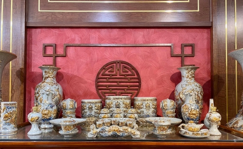 Bộ đồ thờ đắp nổi men rạn mạ vàng cao cấp
