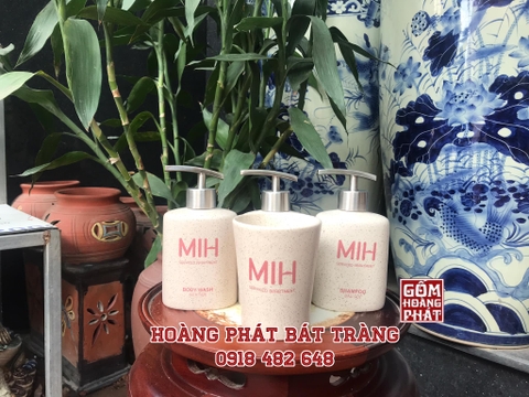 Bộ đựng dầu gội, sữa tắm khách sận MIA HOTEL gốm Bát Tràng