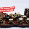 Bộ ấm chén cao cấp chạm rồng nổi men xanh coban cao cấp Bát Tràng