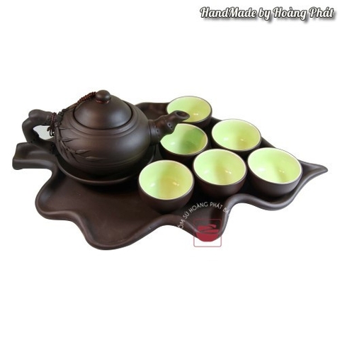 Ấm chén tử sa Lá Trúc Khay lá độc đáo SP116