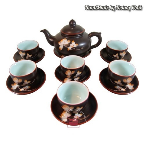 Ấm chén men nâu quả Hồng hoa sen SP110