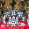 Bộ đồ thờ xanh lam nổi 3D gốm Bát Tràng số 3