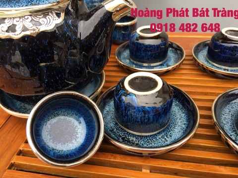 ấm chén men hỏa biến Bát Tràng