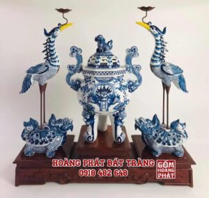 Bộ tam sự men lam Bát Tràng KT 60cm