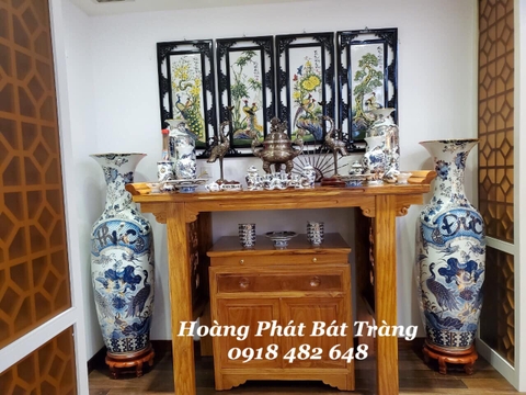 Bộ đồ thờ men lam vàng kim cao cấp Bát Tràng