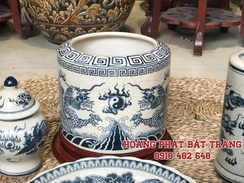 Bộ đồ thờ men rạn vẽ kỹ Bát Tràng cho ban thờ gia tiên