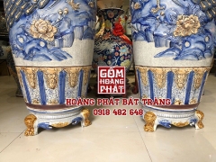 Lục bình sứ đắp nổi công đào phú quý men rạn 1m6 - hàng cao cấp - SP169