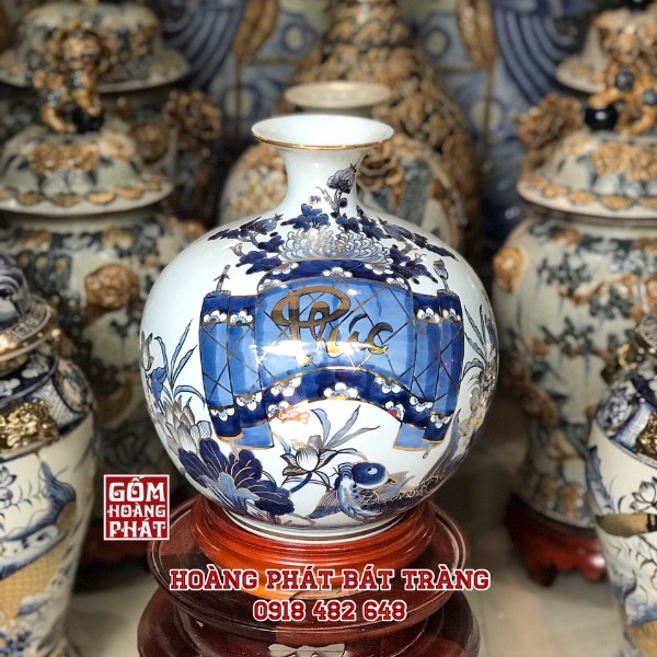 Bình hút tài lộc chữ Phúc vẽ vàng kim H35cm