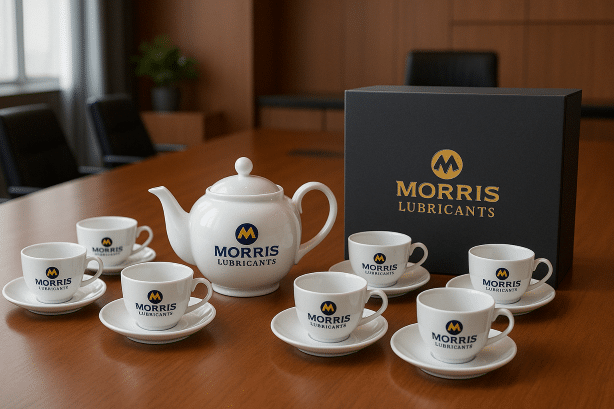 Ấm Chén In Logo Công Ty Dầu Nhớt Nhập Khẩu Morris Lubricants