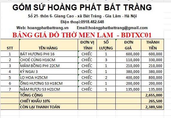 Bộ đồ thờ men lam xanh cổ cao cấp DTXC01