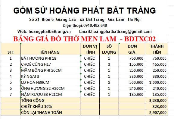 Bộ đồ thờ men lam xanh cổ cao cấp DTXC02