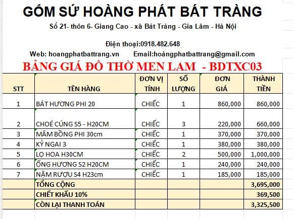 Bộ đồ thờ men lam xanh cổ cao cấp DTXC03