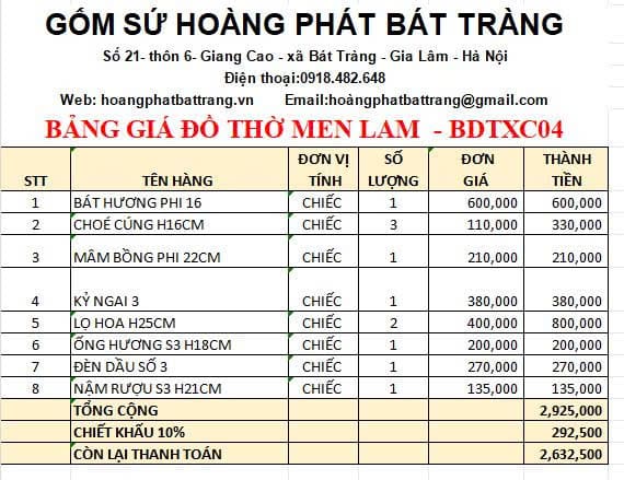 Bộ đồ thờ men lam xanh cổ cao cấp DTXC04