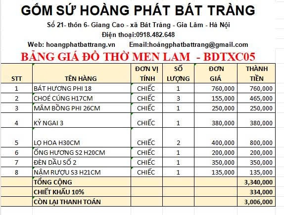 Bộ đồ thờ men lam xanh cổ cao cấp DTXC05