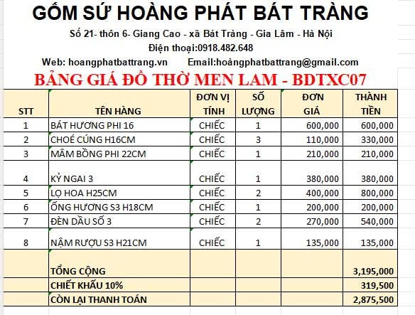 Bộ đồ thờ men lam xanh cổ cao cấp DTXC07