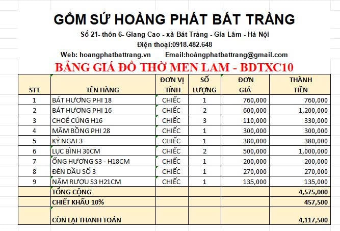 Bộ đồ thờ men lam xanh cổ cao cấp DTXC10