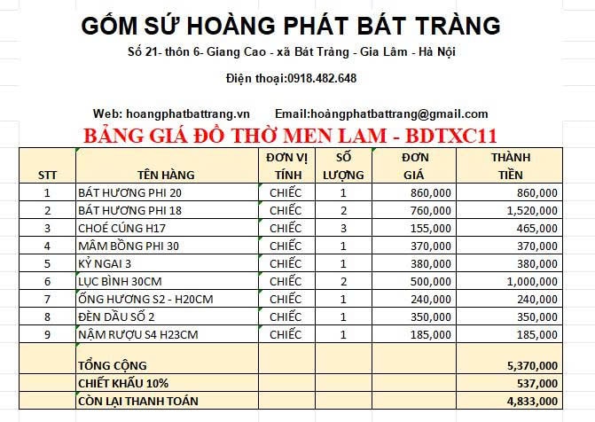 Bộ đồ Thờ Men Lam Xanh Cổ Cao Cấp DTXC11