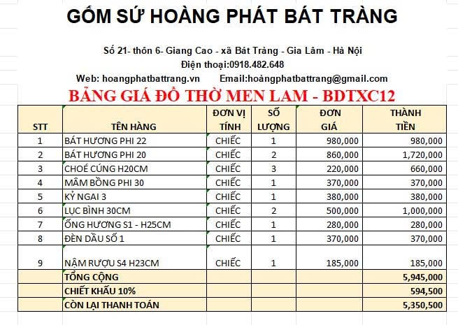 Bộ đồ Thờ Men Lam Xanh Cổ Cao Cấp DTXC12