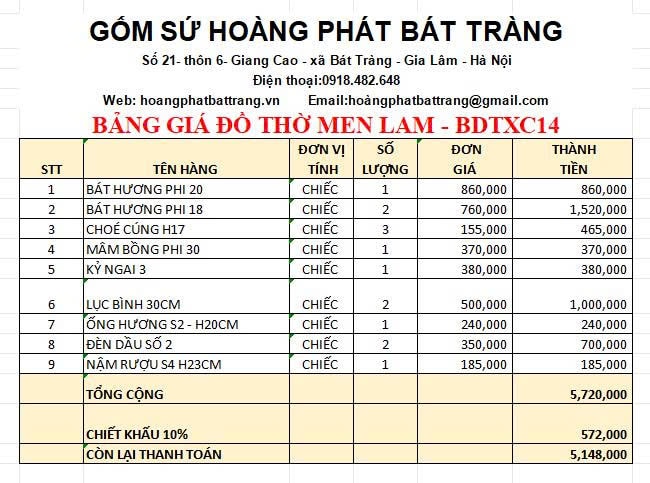 Bộ đồ thờ men lam xanh cổ cao cấp DTXC14