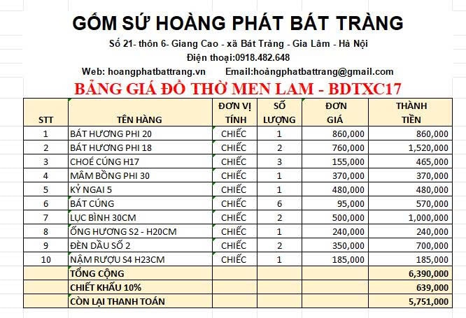 Bộ đồ thờ men lam xanh cổ cao cấp DTXC17