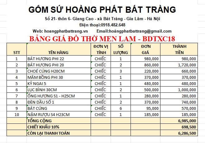 Bộ đồ thờ men lam xanh cổ cao cấp DTXC18