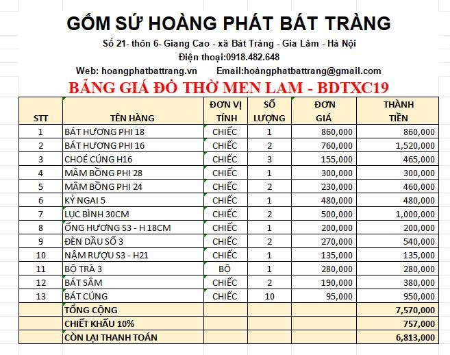 Bộ đồ thờ men lam xanh cổ cao cấp DTXC19