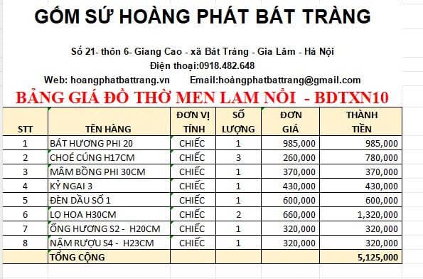 Bộ đồ thờ men xanh nổi Bát Tràng DTXN10