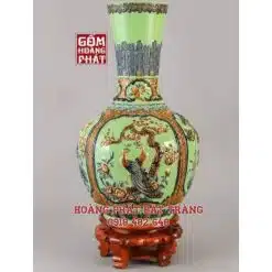 Tỏi ống tứ cảnh đắp nổi men xanh ngọc lục bảo cao cấp TOI02