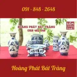 Bộ đồ thờ men lam xanh cổ cho ban thờ Bát Tràng DTX001