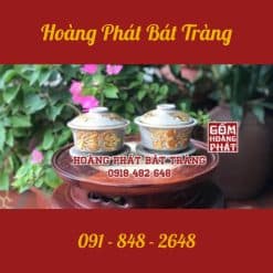 Bát sâm quả đào men rạn dát vàng Bát Tràng