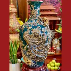 Bảo bình “ Phú Quý Trường Xuân” đắp nổi nền xanh mạ vàng cao cấp BB02