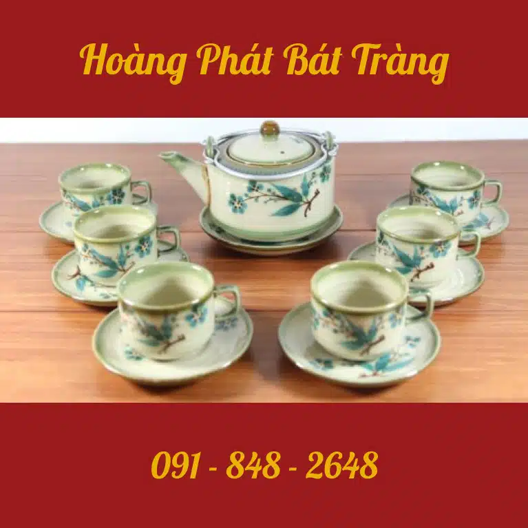 Ấm chén ba chân hoa đào xanh SP908