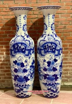 Lục bình sứ Phúc đức men lam