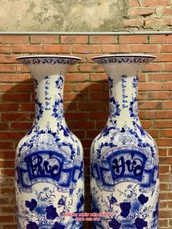 Lục bình sứ Phúc đức men lam