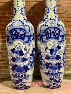 Lục bình sứ Phúc đức men lam