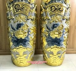 Lục bình dát vàng Phúc Đức men rạn đắp nổi cao cấp Bát Tràng