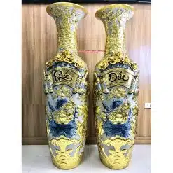 Lục bình dát vàng Phúc Đức men rạn đắp nổi cao cấp Bát Tràng