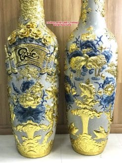 Lục bình dát vàng Phúc Đức men rạn đắp nổi cao cấp Bát Tràng