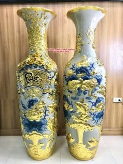 Lục bình dát vàng Phúc Đức men rạn đắp nổi cao cấp Bát Tràng
