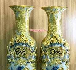 Lục bình dát vàng Phúc Đức men rạn đắp nổi cao cấp Bát Tràng
