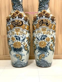 Lộc bình đắp nổi men rạn Phúc Đức đắp nổi siêu kỹ