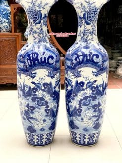 Lục bình sứ Phúc Đức men lam vẽ kỹ hàng khử Bát Tràng