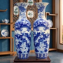 Lục bình sứ Phúc Đức men lam vẽ kỹ hàng khử Bát Tràng