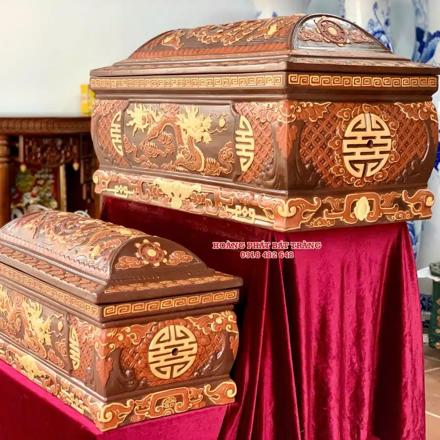 Quách tiểu sành rồng phình ba màu cỡ Đại mái Vòm QTSA84