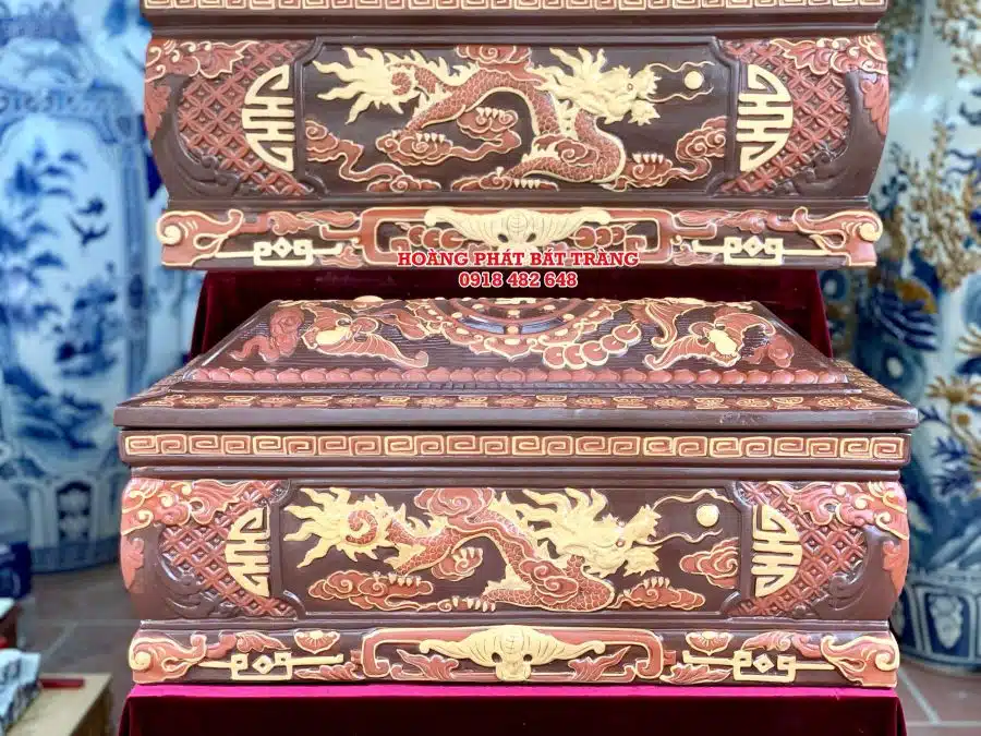 Quách tiểu sành rồng phình ba màu cỡ Đại mái Vòm QTSA84