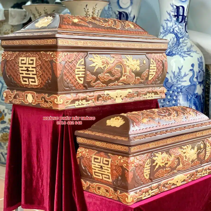 Quách tiểu sành rồng phình ba màu cỡ Đại mái Vòm QTSA84