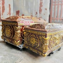 Tiểu quách men nâu cổ, mái vòm vẽ nhũ vàng cao cấp cỡ Đại QTVK12 1