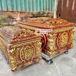 Tiểu quách men nâu cổ, mái vòm vẽ nhũ vàng cao cấp cỡ Đại QTVK12 2