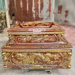 Tiểu quách sứ men nâu cổ, mái vòm vẽ nhũ vàng cao cấp cỡ Đại QTVK12