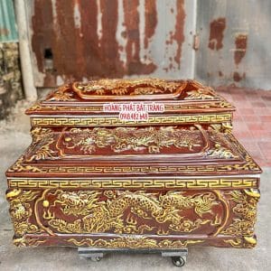 Tiểu quách sứ men nâu cổ, mái vòm vẽ nhũ vàng cao cấp cỡ Đại QTVK12